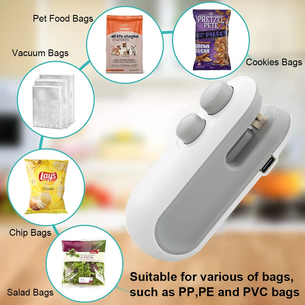 Sealing Machine Rechargable 2 in 1 Bag Mini Heat Sealer Storage Bag Plastic Package Snack Sealer Handheld Heat Sealer for Food